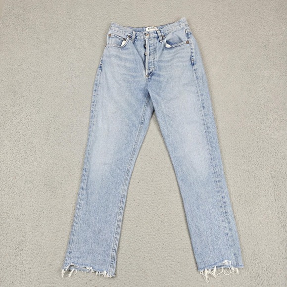 Agolde Denim - AGOLDE Riley‎ Jeans Womens 25 Blue High Rise Straight Crop Raw Hem Button Fly